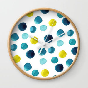 Polka Dot Sea Watercolor Art Wall Clock by Aliya Bora