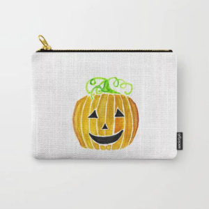 Halloween Jack-O-Lantern Pumpkin Watercolor Art Carry-All Pouch by Aliya Bora