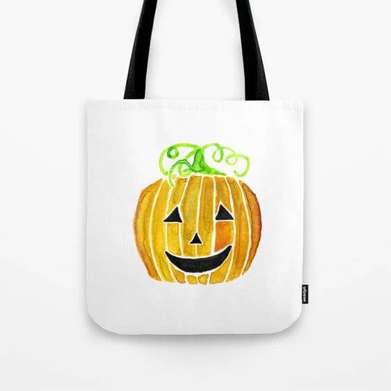 Halloween Jack-O-Lantern Pumpkin Watercolor Art Tote Bag by Aliya Bora