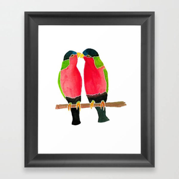 Australian Collared Lorry Birds Watercolor Framed Art Print by Aliya Bora
