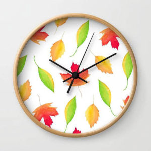 Fall Maple Leaves Watercolor Art Wall Clock by Aliya Bora