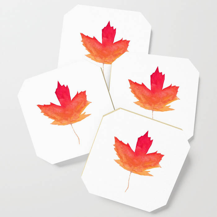 Fall Maple Leaves Watercolor Art Coasters by Aliya Bora