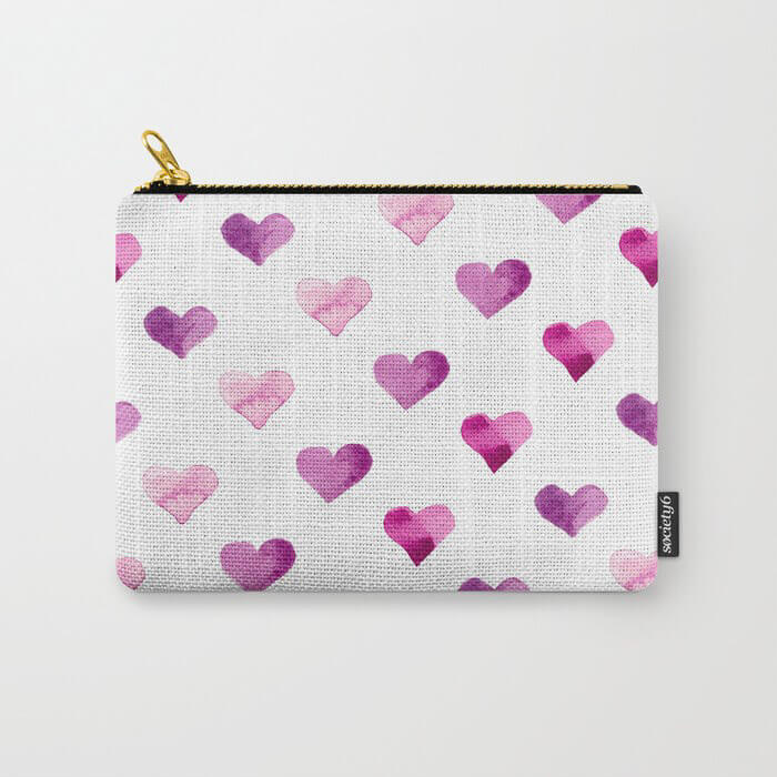 Pink Candy Hearts Watercolor Carry-All Pouch by Aliya Bora