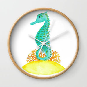 Watercolor Seahorse Life Framed Wall Clock Product by Aliya Bora