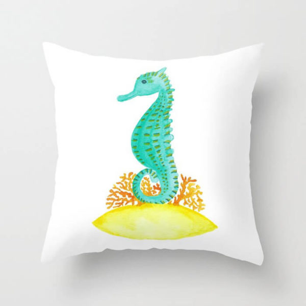 Watercolor Seahorse Life Throw Pillow Product by Aliya Bora