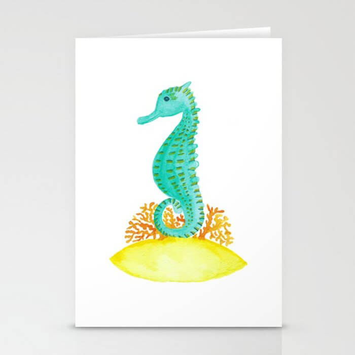 Watercolor Seahorse Life Stationery Card Product by Aliya Bora