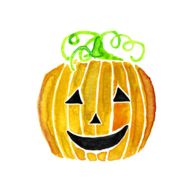 Halloween Jack-O-Lantern Pumpkin Watercolor Print by Aliya Bora