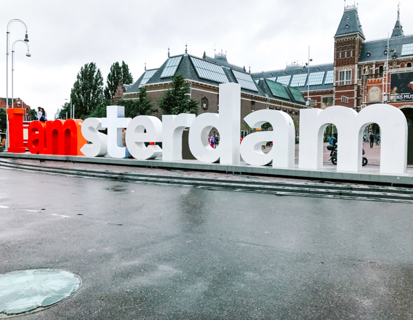 "I Amsterdam" sign in front of the Rijksmuseum in Amsterdam, The Netherlands