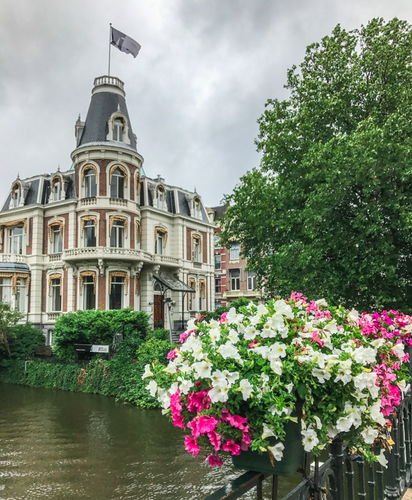 Beautiful building near the Museumbrug bridge in Amsterdam, The Netherlands