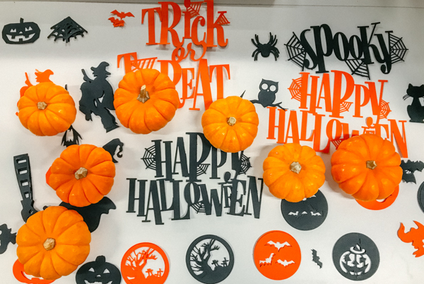 Die-Cut Halloween decorations and small pumpkins