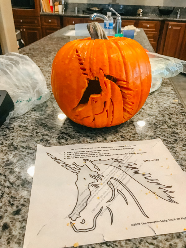 Halloween Unicorn Pumpkin Carving with Pattern